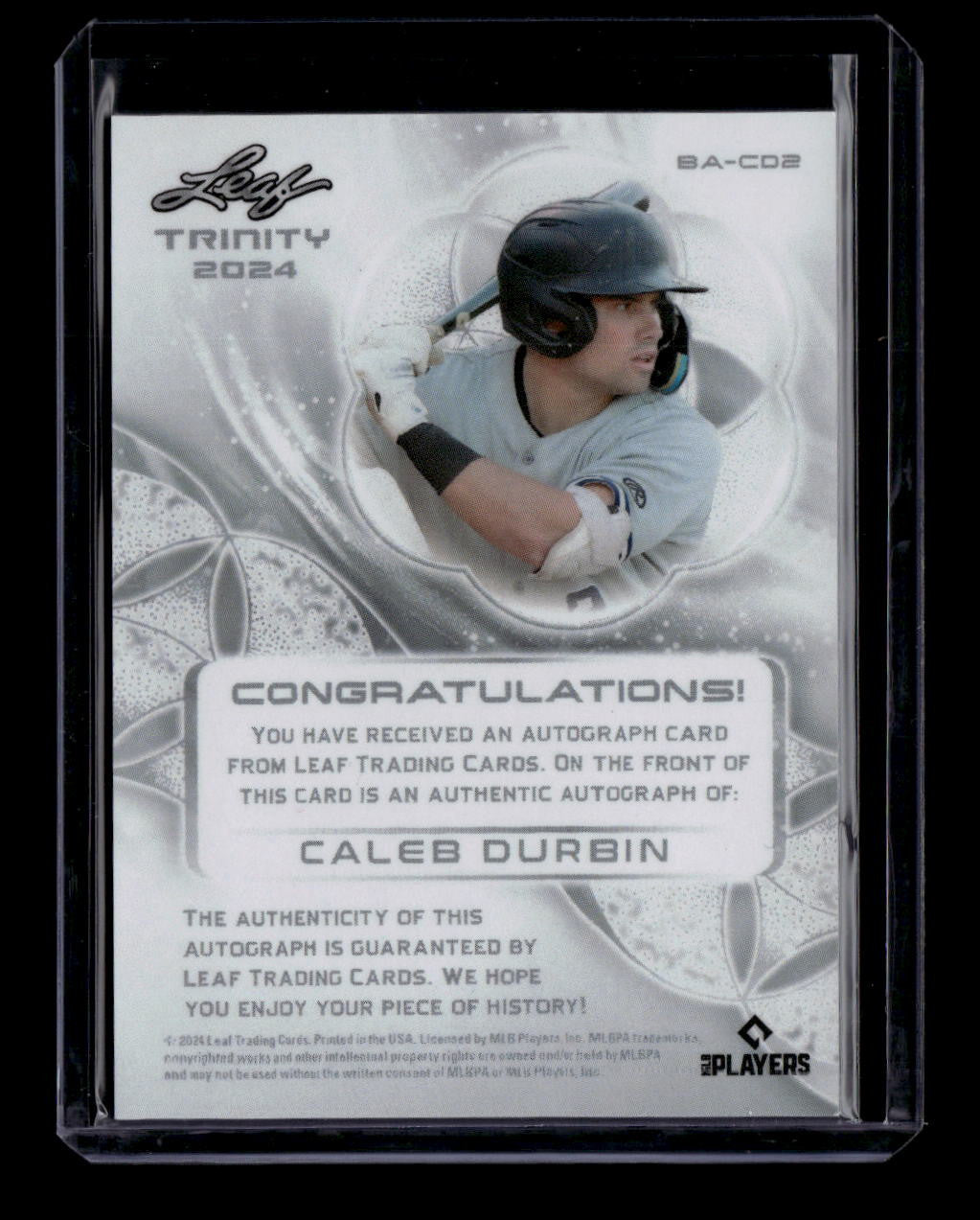 2024 Leaf Trinity Autographs Platinum bacd2 Caleb Durbin Rookie Auto 43/49