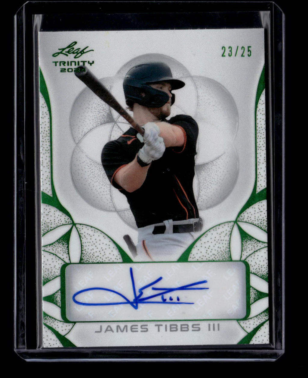 SOLD 183683 2024 Leaf Trinity Autographs Green bajt2 James Tibbs III Rookie Auto 23/25