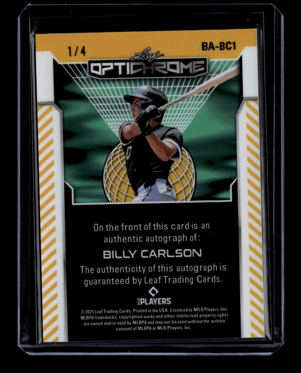 2025 Leaf Optichrome Orange Lazer babc1 Billy Carlson Rookie Auto 1/4