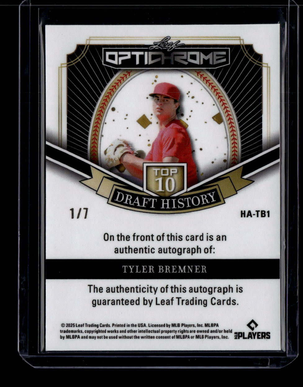 2025 Leaf Optichrome Draft History Blue Shimmer Tyler Bremner Rookie Auto 1/7