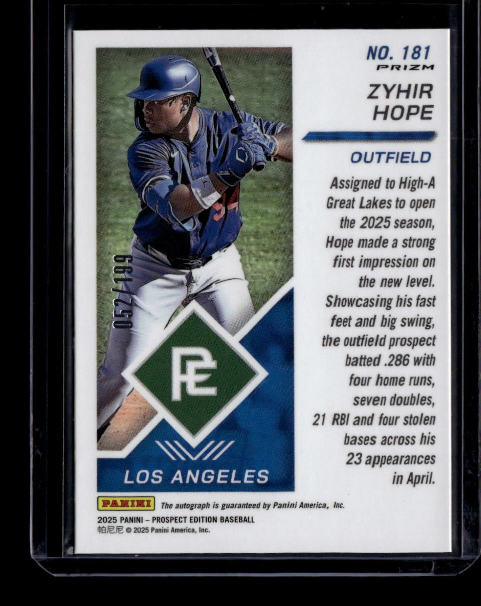 SOLD 183704 2025 Panini Prospect Holo Ticket Signatures Prizms Red Zyhir Hope RC Auto 52/199