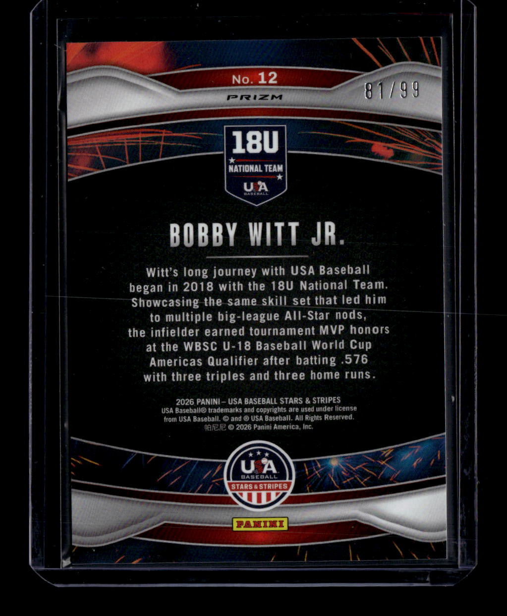 2026 USA Stars and Stripes Prizm Fireworks Prizms Blue 12 Bobby Witt Jr. 81/99