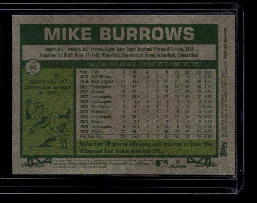 2026 Topps Heritage Chrome Orange Refractor 96 Mike Burrows 21/25