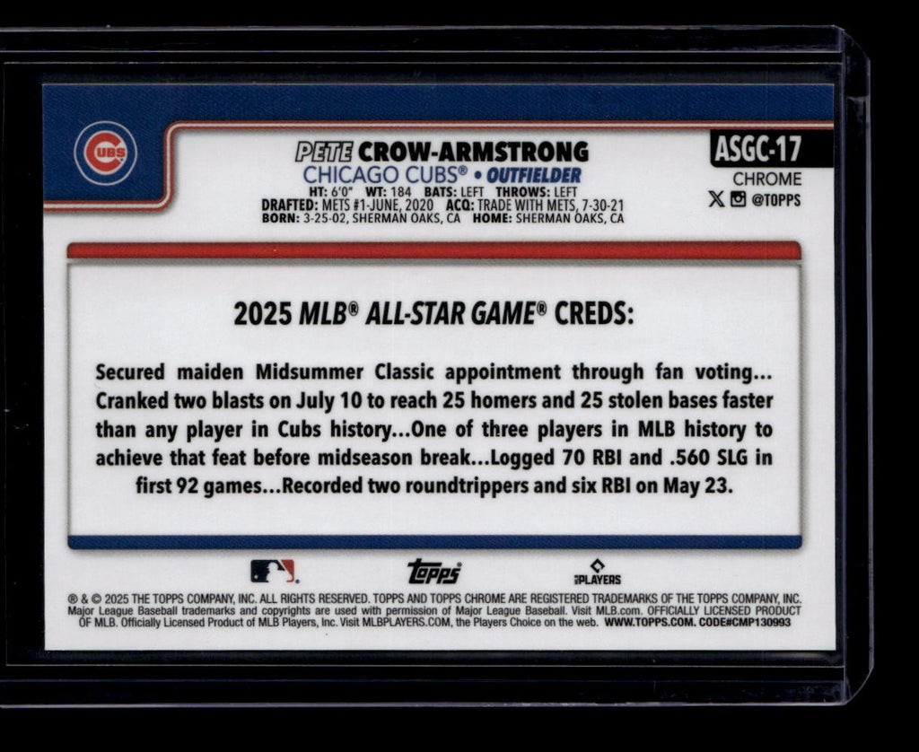 SOLD 183729 2025 Topps Chrome Update All-Star Game Green Refractor Pete Crow-Armstrong 80/99