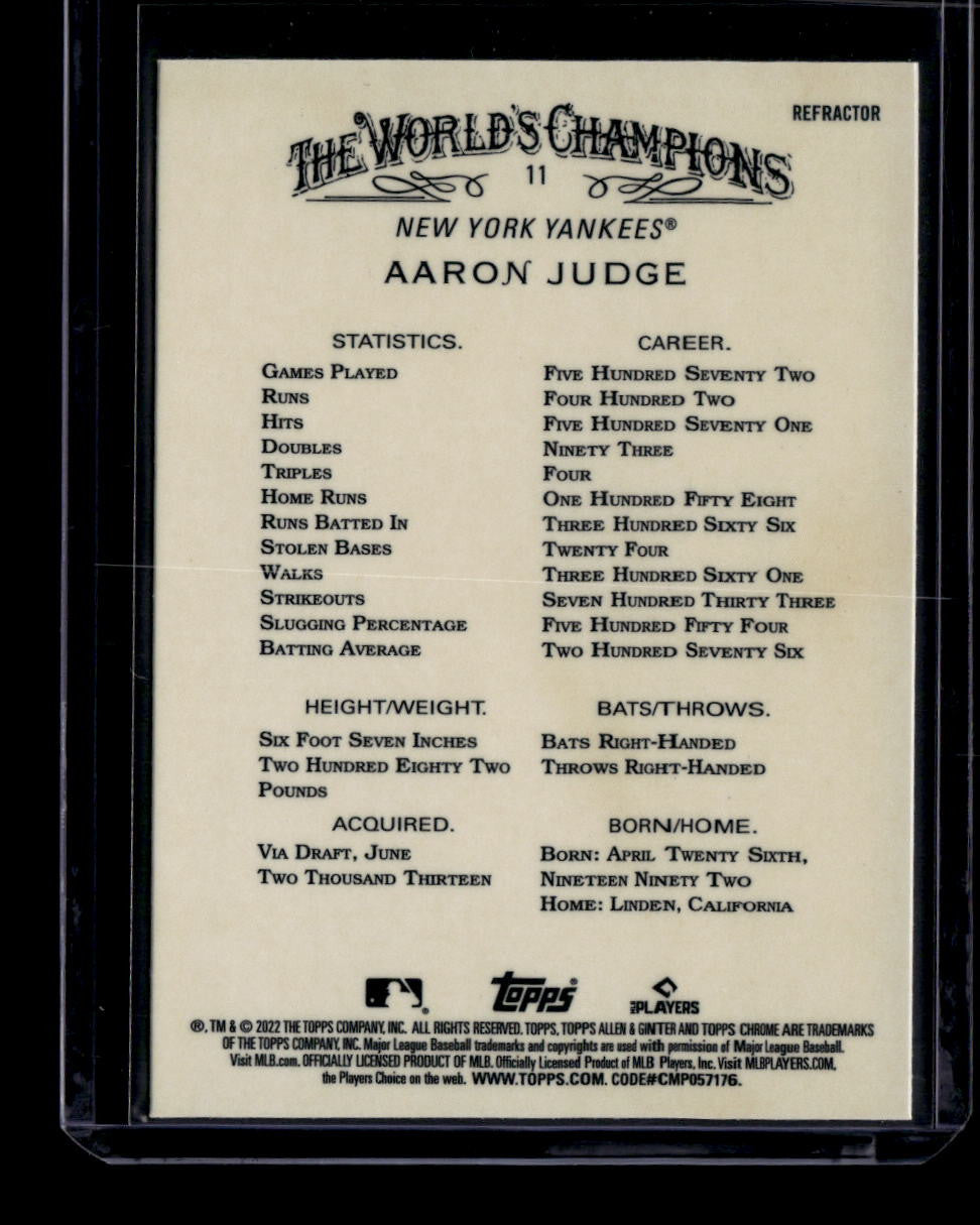 2022 Topps Allen and Ginter Chrome Refractor 11 Aaron Judge