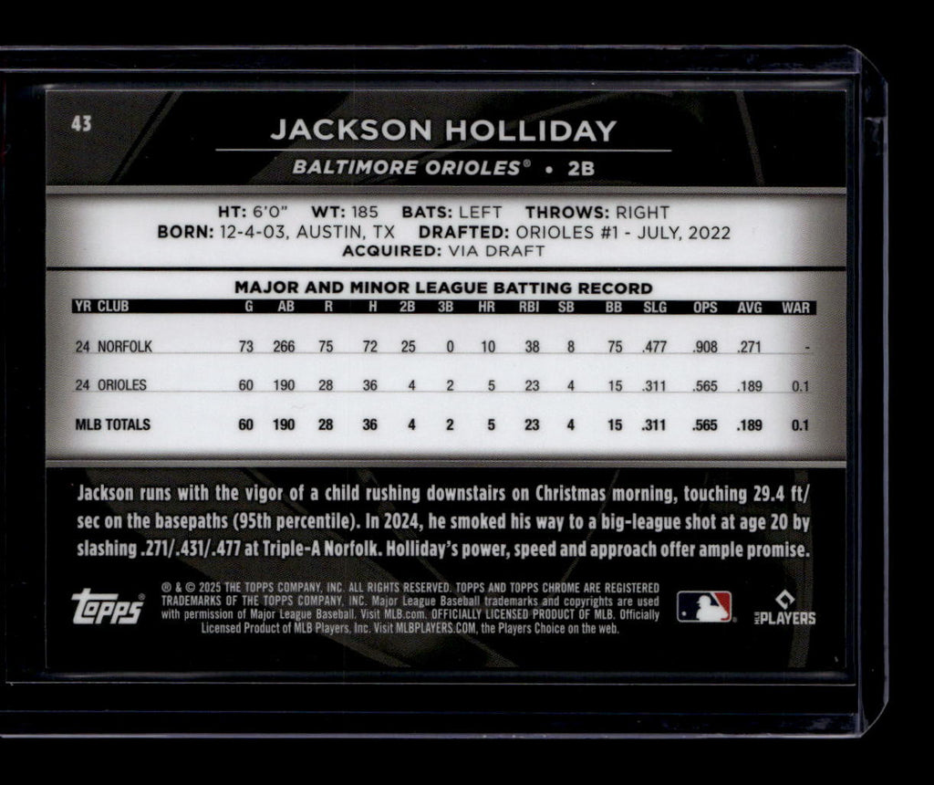 2025 Topps Chrome Black Blue Lava Refractor 43 Jackson Holliday 101/150