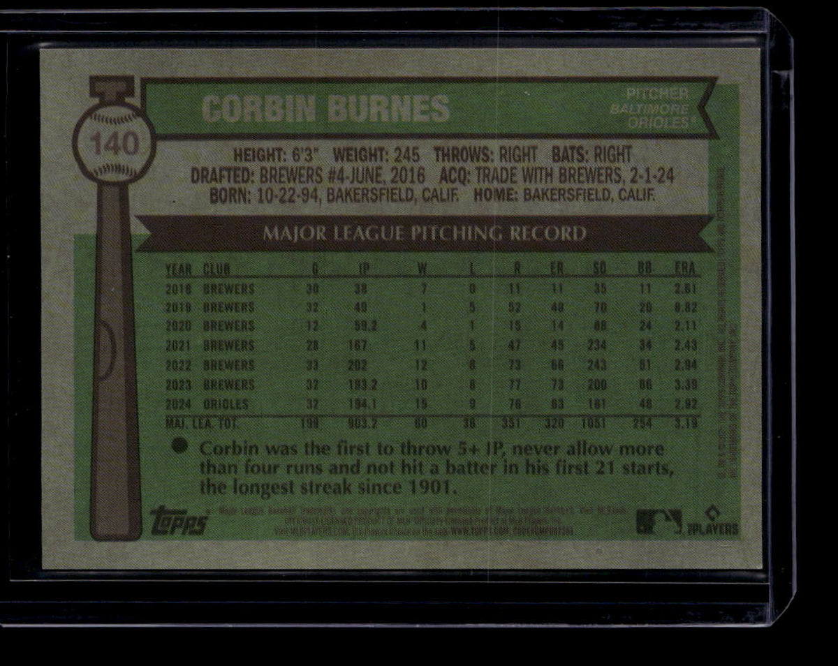 2025 Topps Heritage Chrome Gold Refractor 140 Corbin Burnes 34/50