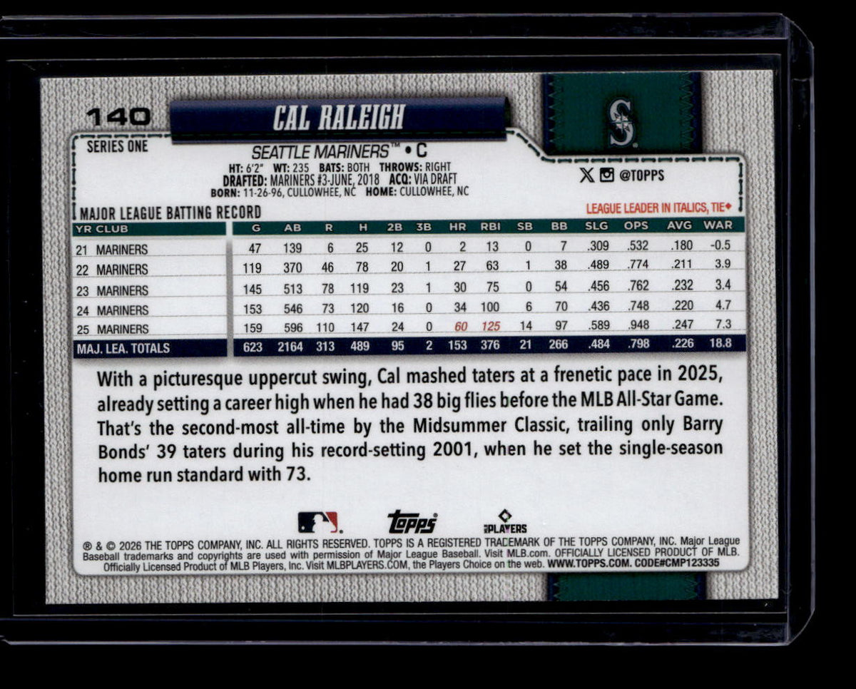 2026 Topps Team Color Border 140 Cal Raleigh
