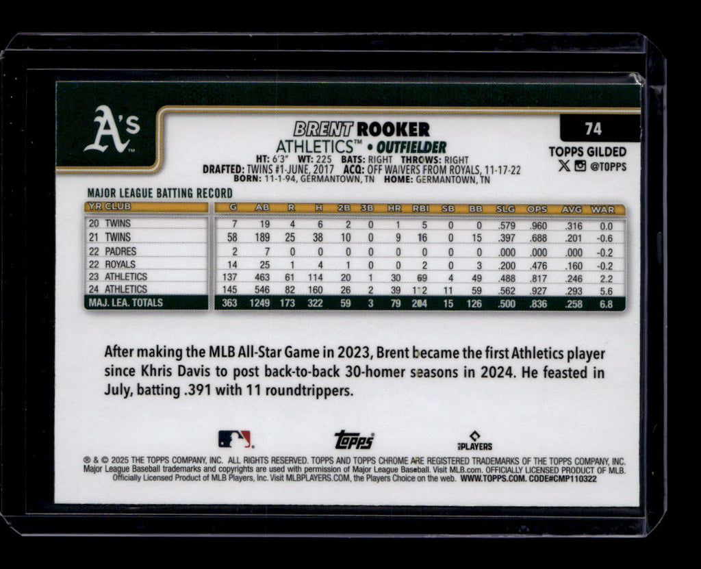 SOLD 183741 2025 Topps Chrome Gilded Collection 74 Brent Rooker 61/99