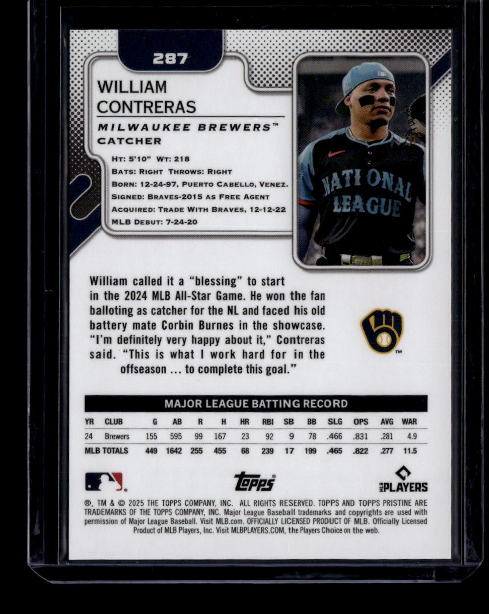 SOLD 183744 2025 Topps Pristine Gold Refractor 287 William Contreras 46/50