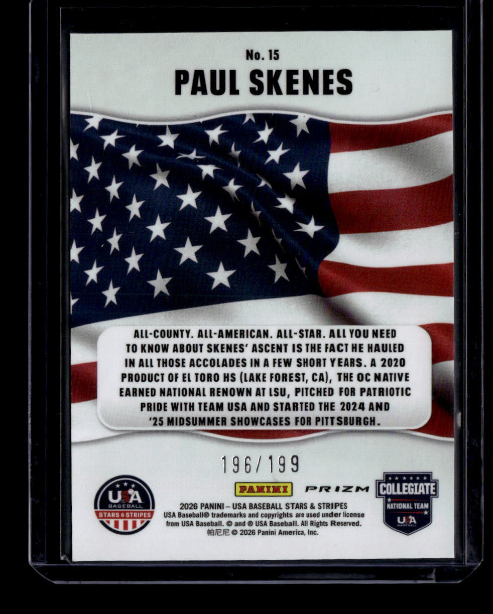 SOLD 183747 2026 USA Stars and Stripes Prizm All-American Prizms Red 15 Paul Skenes 196/199