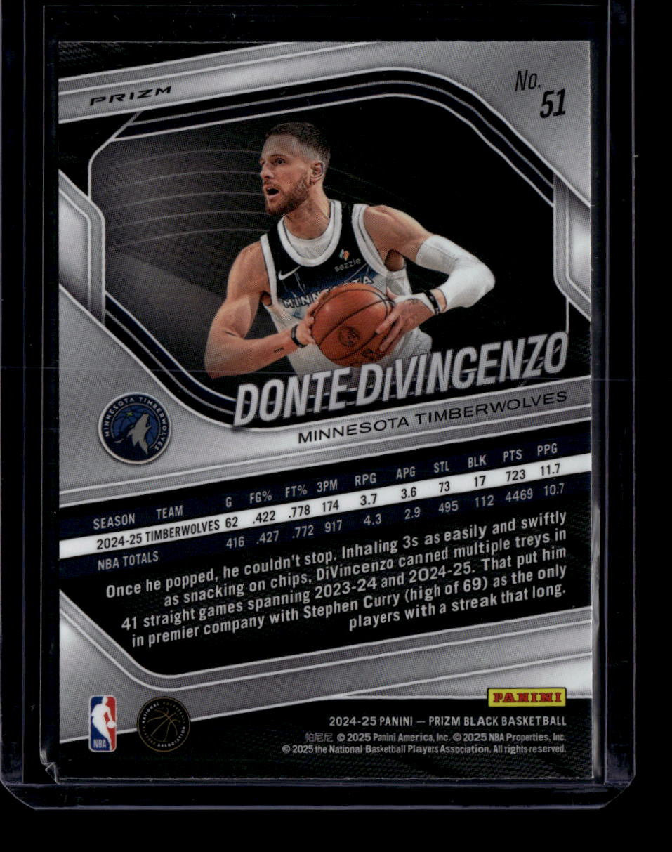 2024-25 Panini Prizm Black Prizms Snakeskin Refractor 51 Donte DiVincenzo