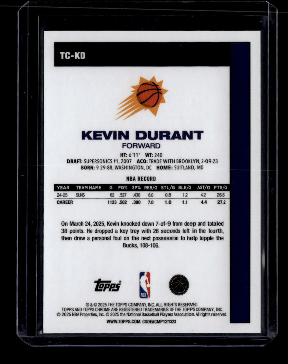 2025-26 Topps '80-81 Topps Chrome Green Mojo Refractor TCKD Kevin Durant 2/99