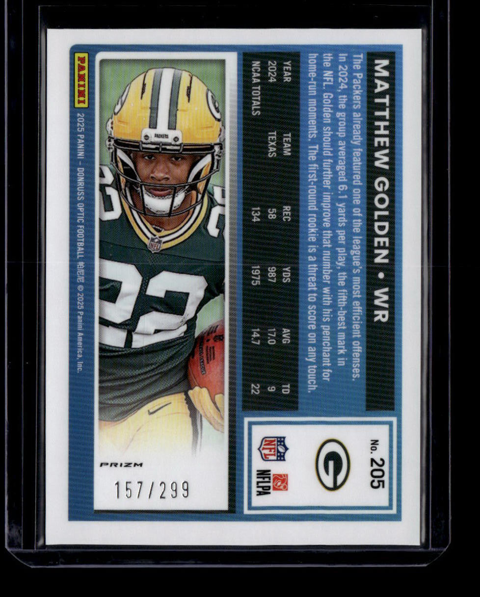 2025 Donruss Optic Orange Refractor 205 Matthew Golden RR Rated Rookie 157/299