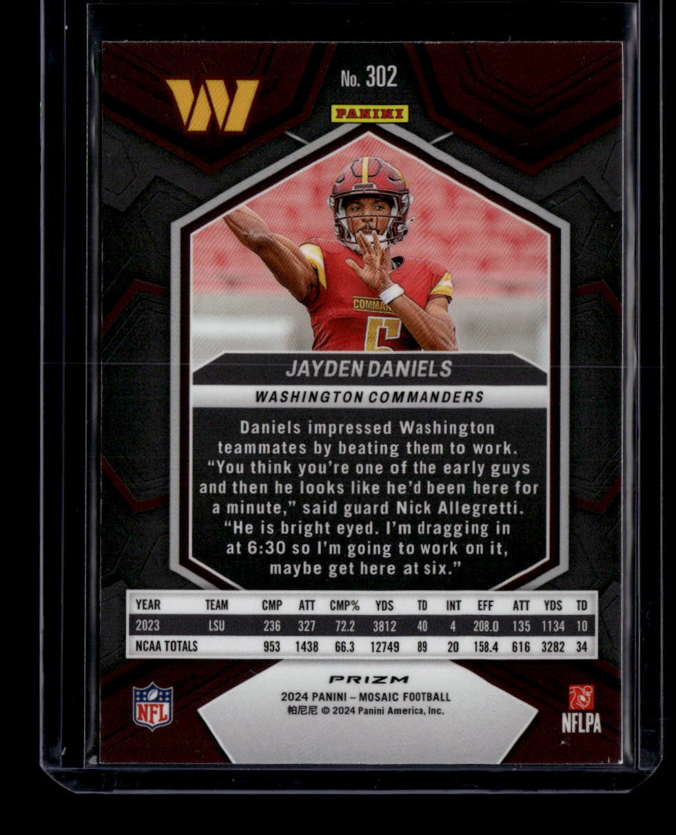 SOLD 183768 2024 Panini Mosaic Mosaic Silver Refractor 302 Jayden Daniels Rookie
