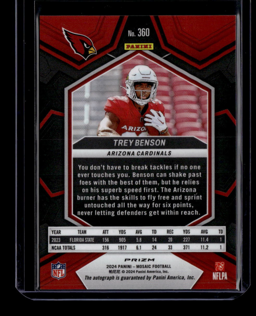 2024 Panini Mosaic Rookie Autographs Mosaic White 360 Trey Benson Rookie Auto