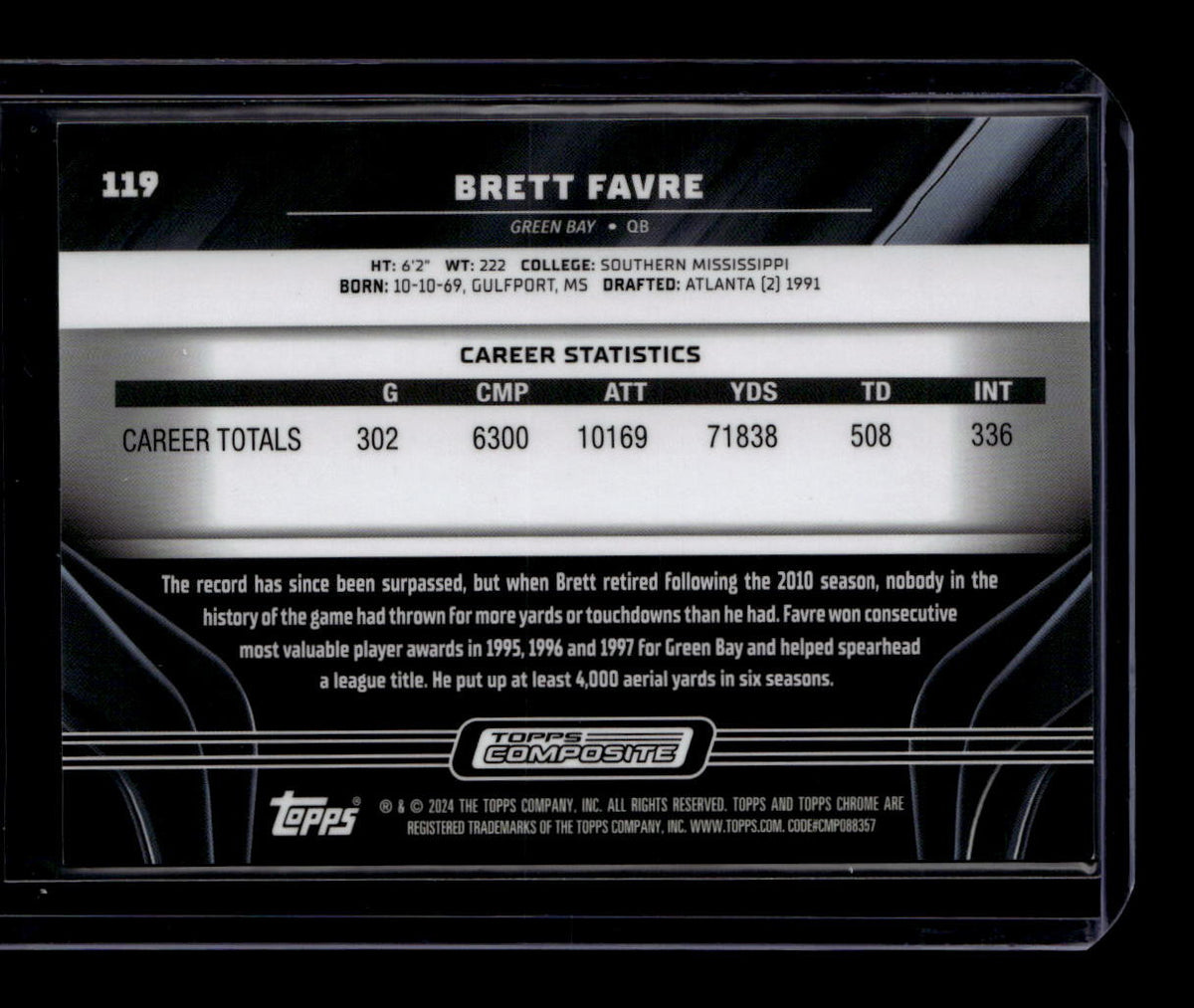 2023 Topps Composite Chrome Black Gold Refractor 119 Brett Favre 49/50