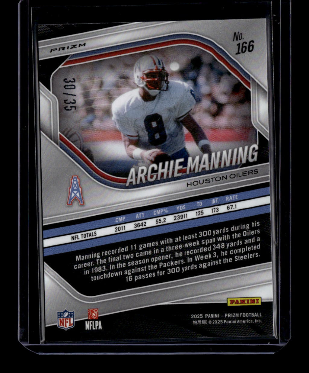 2025 Panini Prizm Prizms White Refractor 166 Archie Manning 30/35