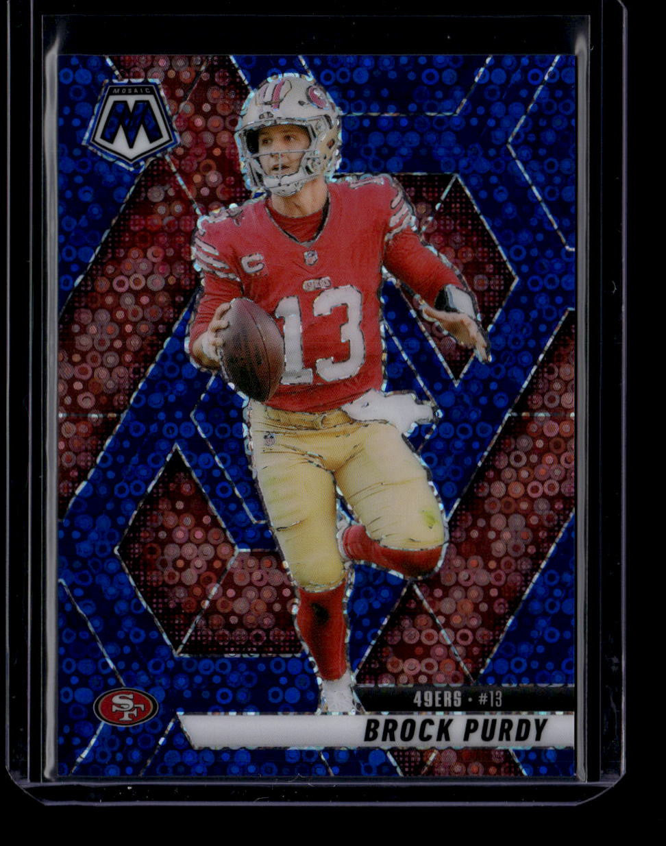 2025 Panini Mosaic Mosaic No Huddle Blue Refractor 221 Brock Purdy 66/99