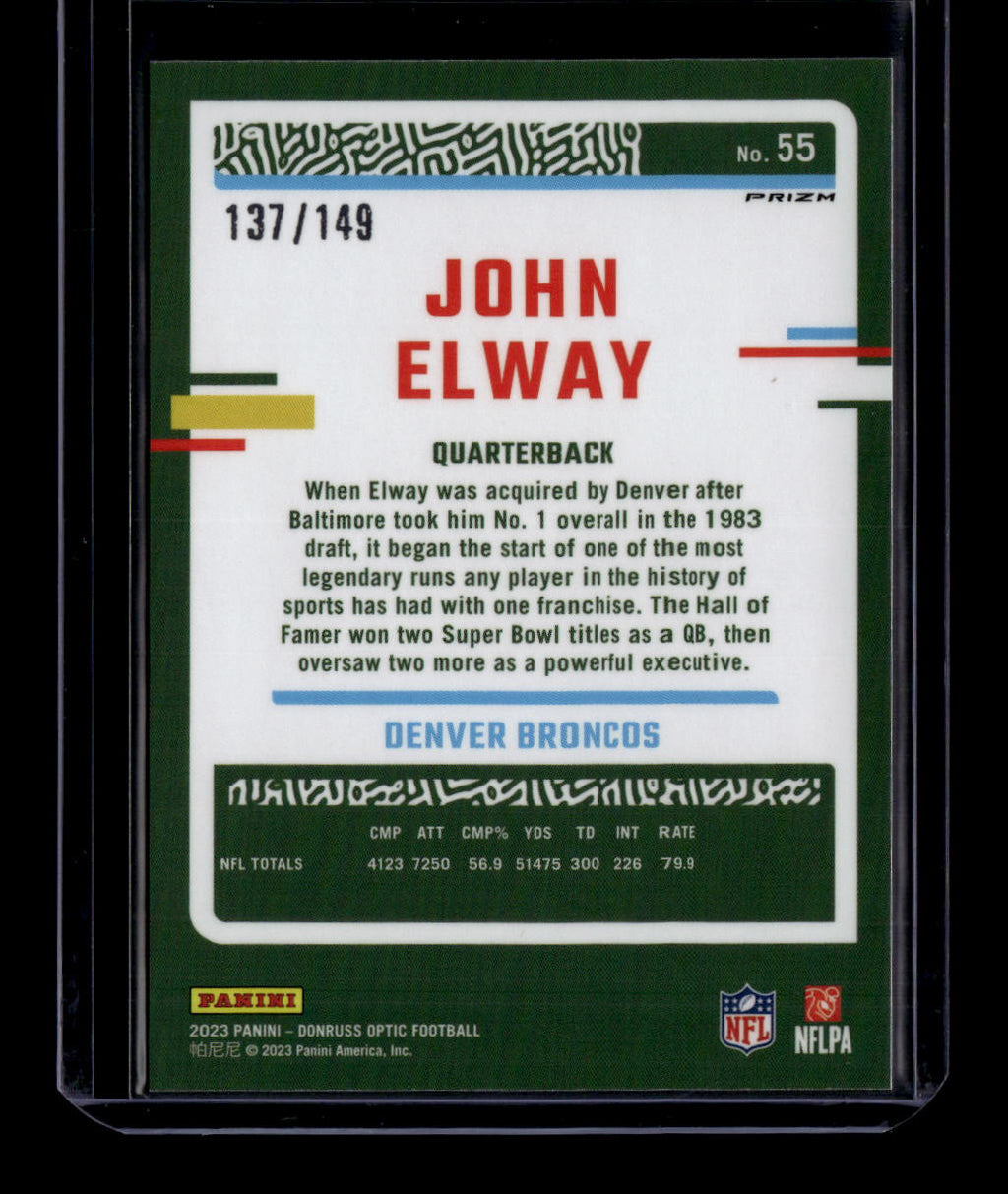 2023 Donruss Optic Flex Refractor 55 John Elway 137/149
