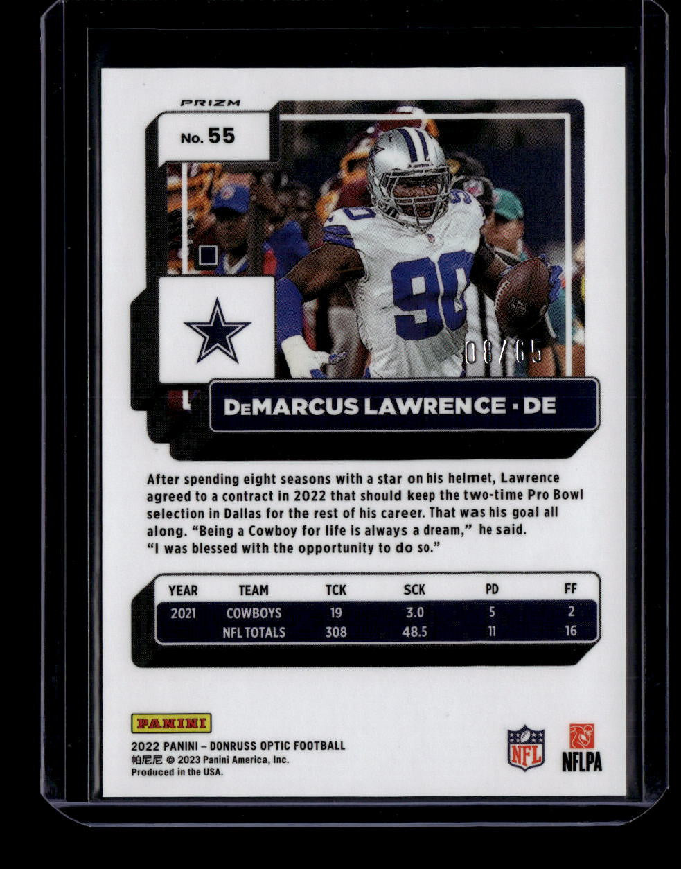 2022 Donruss Optic Electricity Refractor 55 Dexter Lawrence 8/65