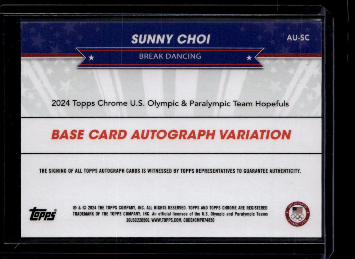 2024 Topps Chrome Olympic Autographs U. S. Flag Refractor Sunny Choi Auto 49/76