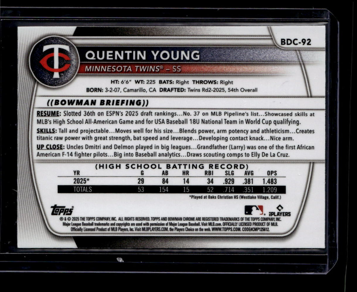 2025 Bowman Chrome Draft Yellow Reptillian Refractor Quentin Young Rookie 24/75