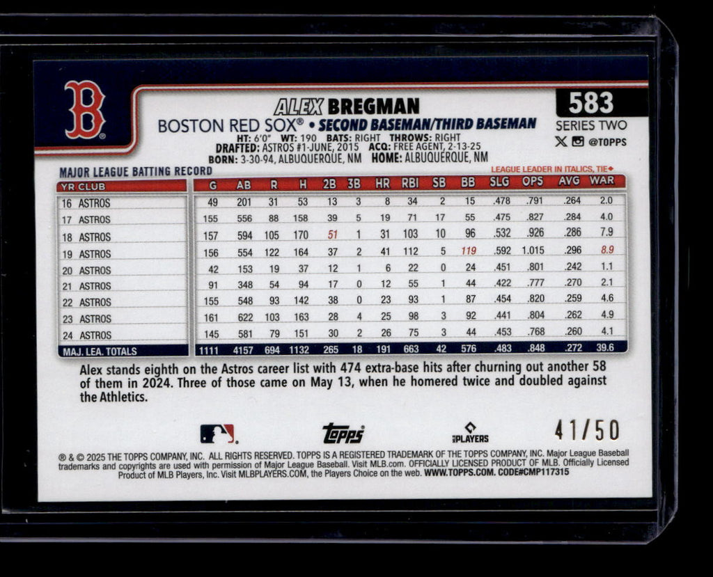 2025 Topps Fanatics Fest Big Apple Gold Foil 583 Alex Bregman 41/50