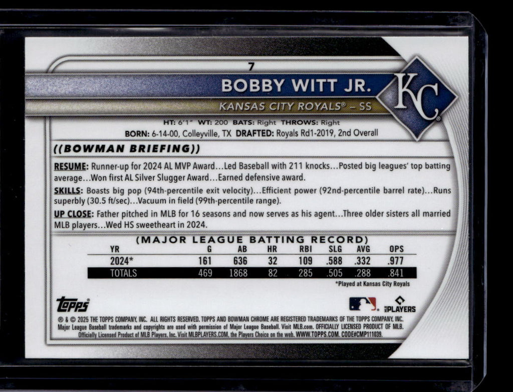 2025 Bowman Chrome Mega Box Purple Refractor 7 Bobby Witt Jr. 14/250