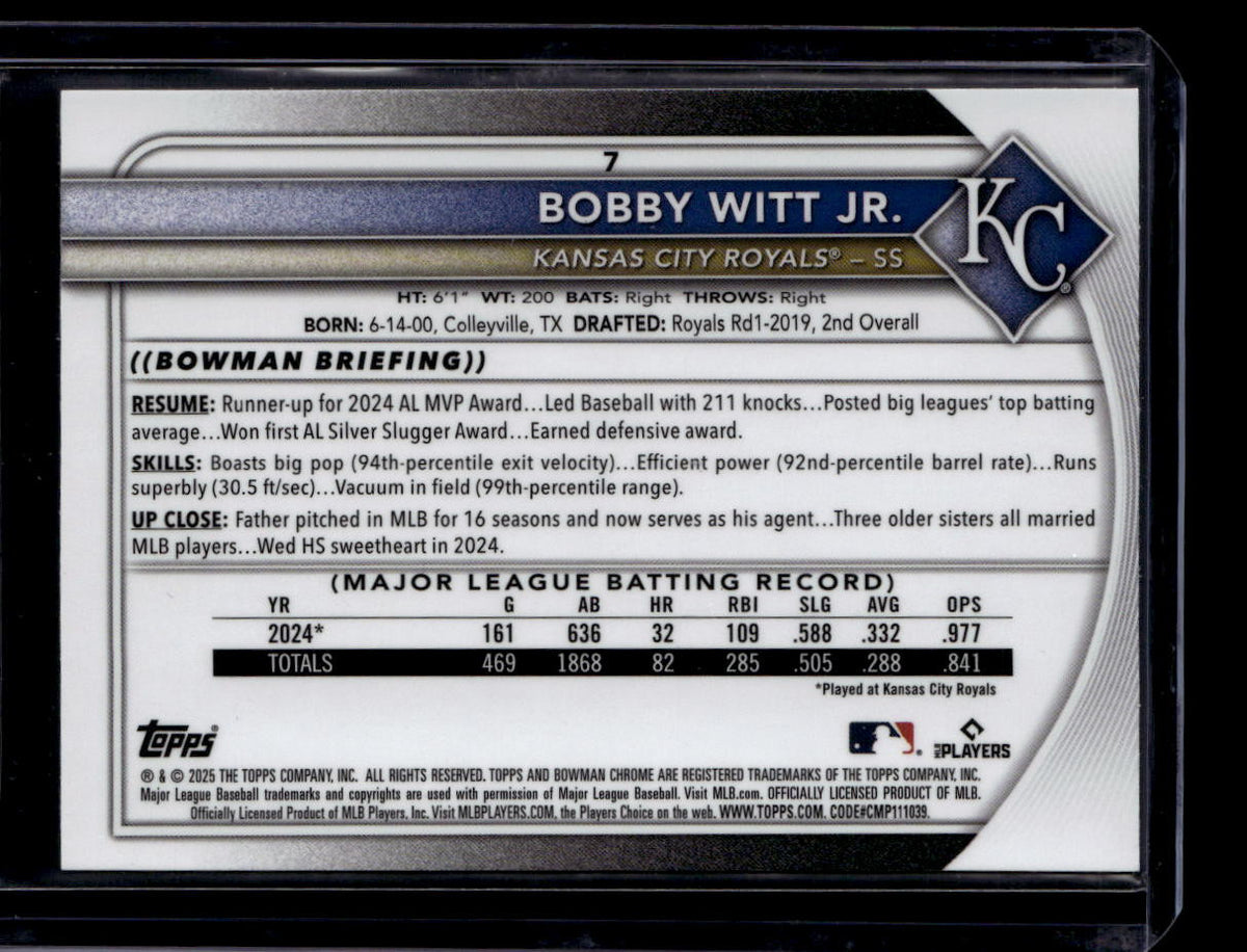 2025 Bowman Chrome Mega Box Purple Refractor 7 Bobby Witt Jr. 14/250