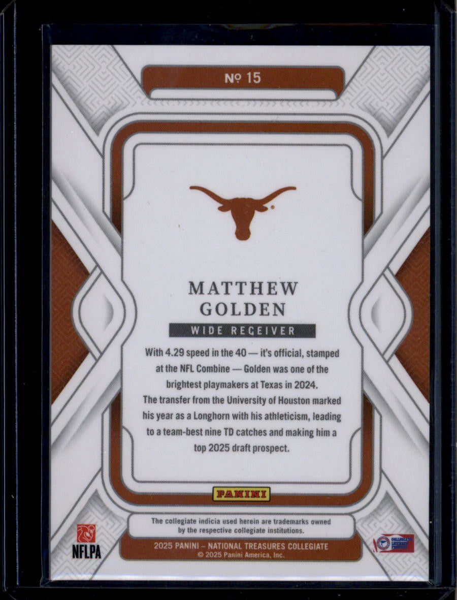 2025 Panini National Treasures Collegiate Century Silver Matthew Golden RC 22/60
