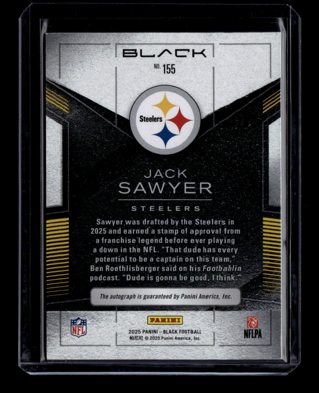 SOLD 183836 2025 Panini Black Rookies Autographs 155 Jack Sawyer Rookie Auto 138/199