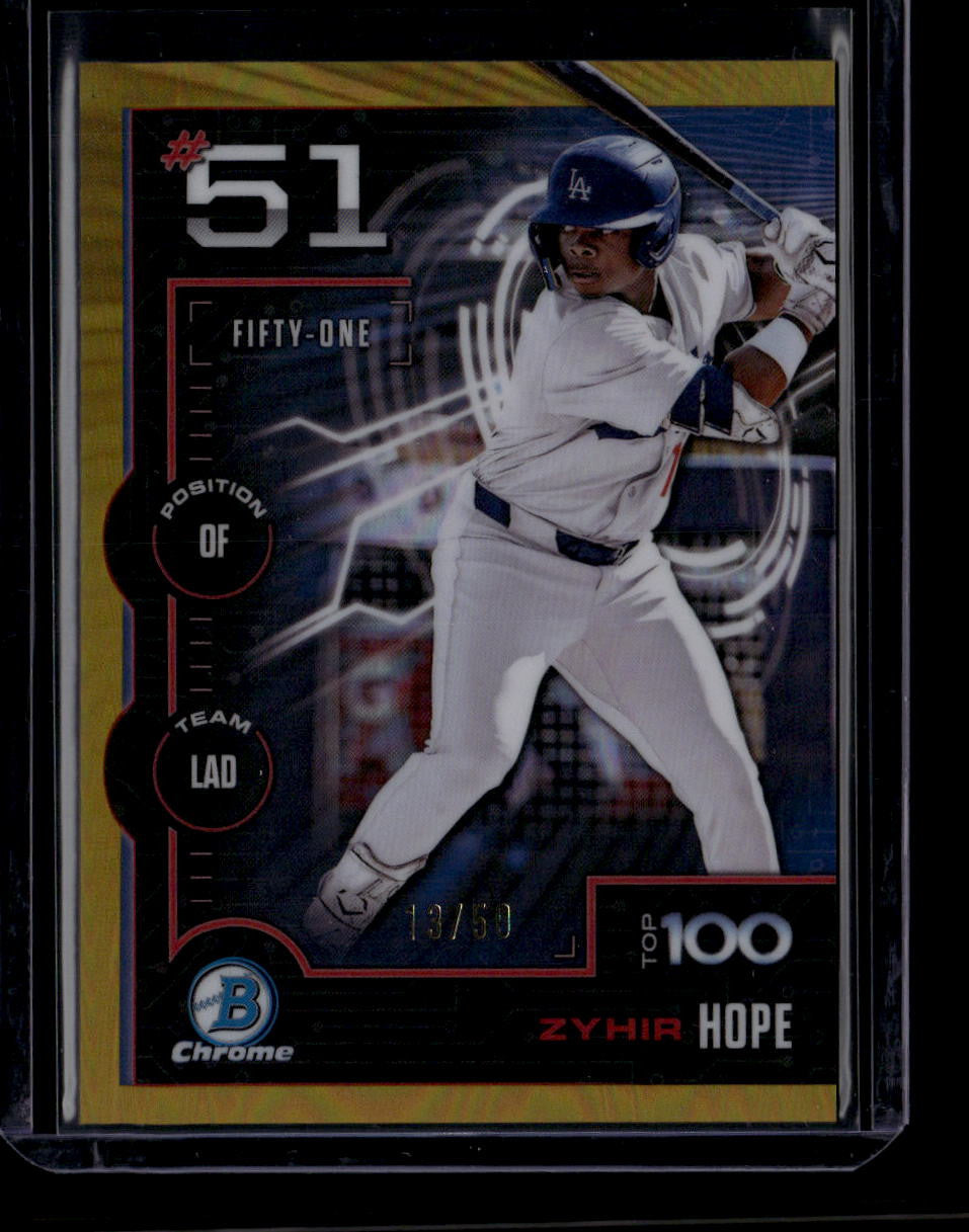SOLD 183845 2025 Bowman Chrome Scouts Top 100 Gold Refractor btp51 Zyhir Hope Rookie 13/50