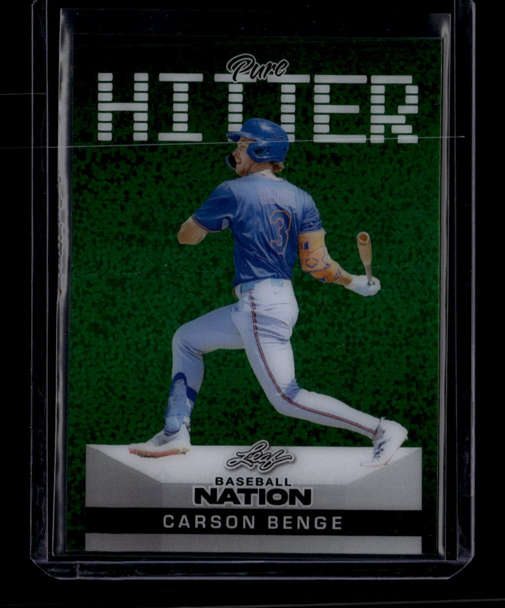 DELETE 183849 2025 Leaf Baseball Nation Pure Hitter Green Sparkles pb4 Carson Benge Rookie 2/5