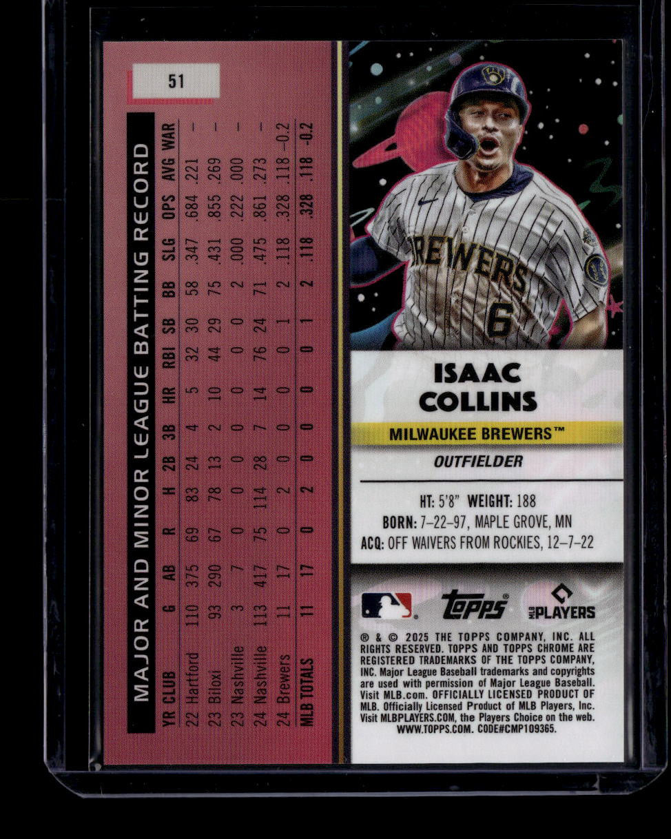 2025 Topps Cosmic Chrome Gold Interstellar Refractor 51 Isaac Collins RC 21/50