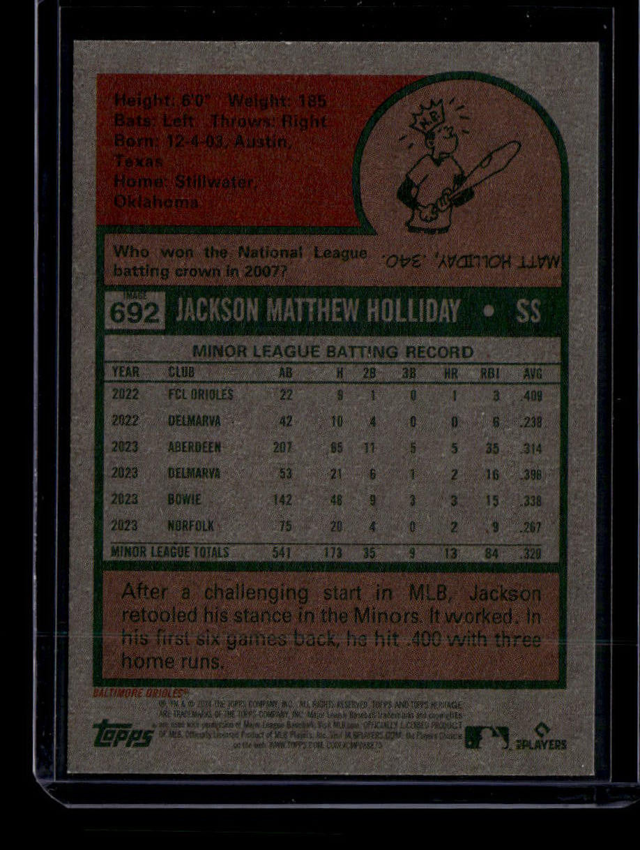2024 Topps Heritage Image Variations 692 Jackson Holliday Rookie SP