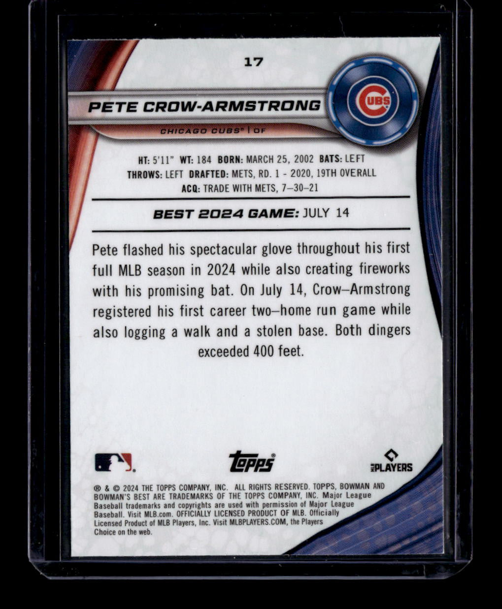 SOLD 183859 2024 Bowman's Best Wave Refractor 17 Pete Crow-Armstrong Rookie