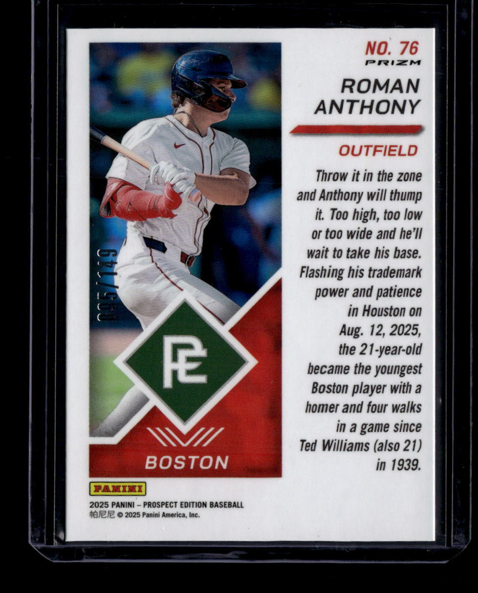 2025 Panini Prospect Edition Holo Prizms Blue Refractor 76 Roman Anthony RC /149