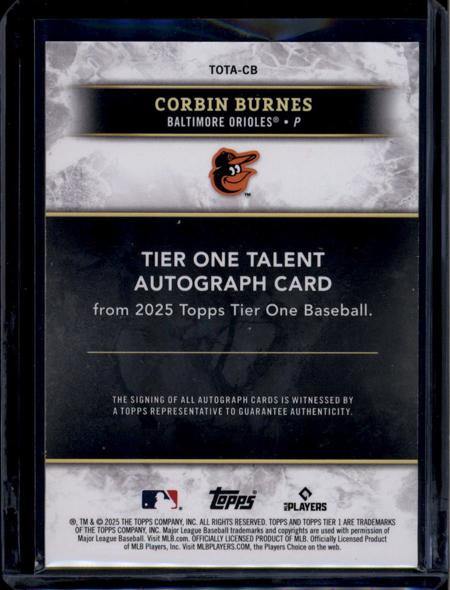 2025 Topps Tier One Talent Autographs Blue Foil TOTACB Corbin Burnes Auto 28/99