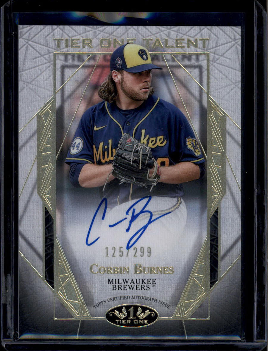 SOLD 183868 2022 Topps Tier One Talent Autographs t1tacb Corbin Burnes Auto 125/299