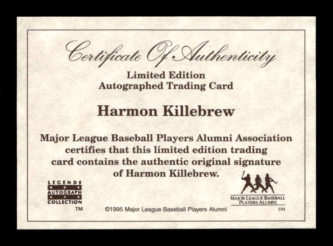 SOLD 183869 1996 Major League Players Alumni Legends Autograph NNO Harmon Killebrew Auto
