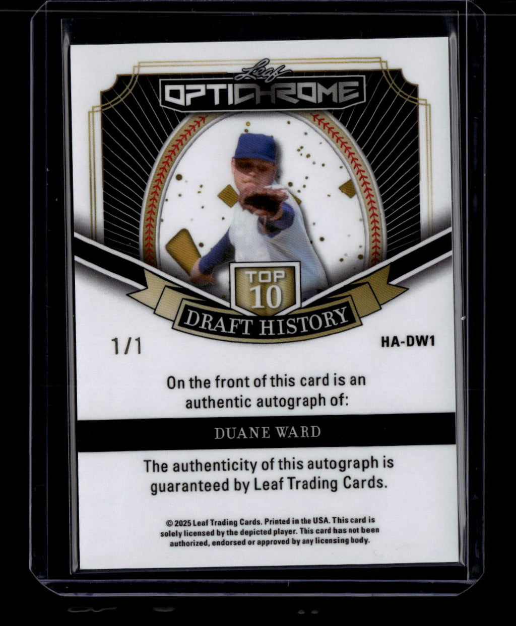 SOLD 183879 2025 Leaf Optichrome Draft History Blue Lazer hadw1 Duane Ward Auto 1/1