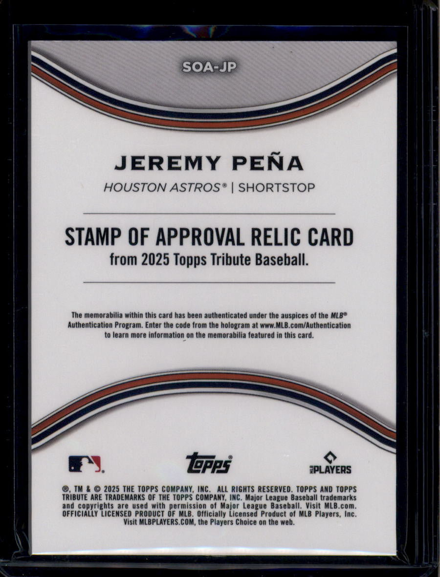 2025 Topps Tribute Stamp of Approval Relics Purple SOAJP Jeremy Pena Patch 39/50