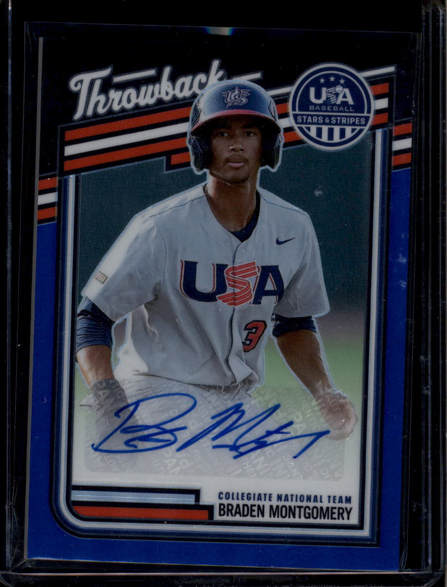 SOLD 183892 2026 USA Stars Stripes Prizm Throwback Signatures Braden Montgomery RC Auto /49