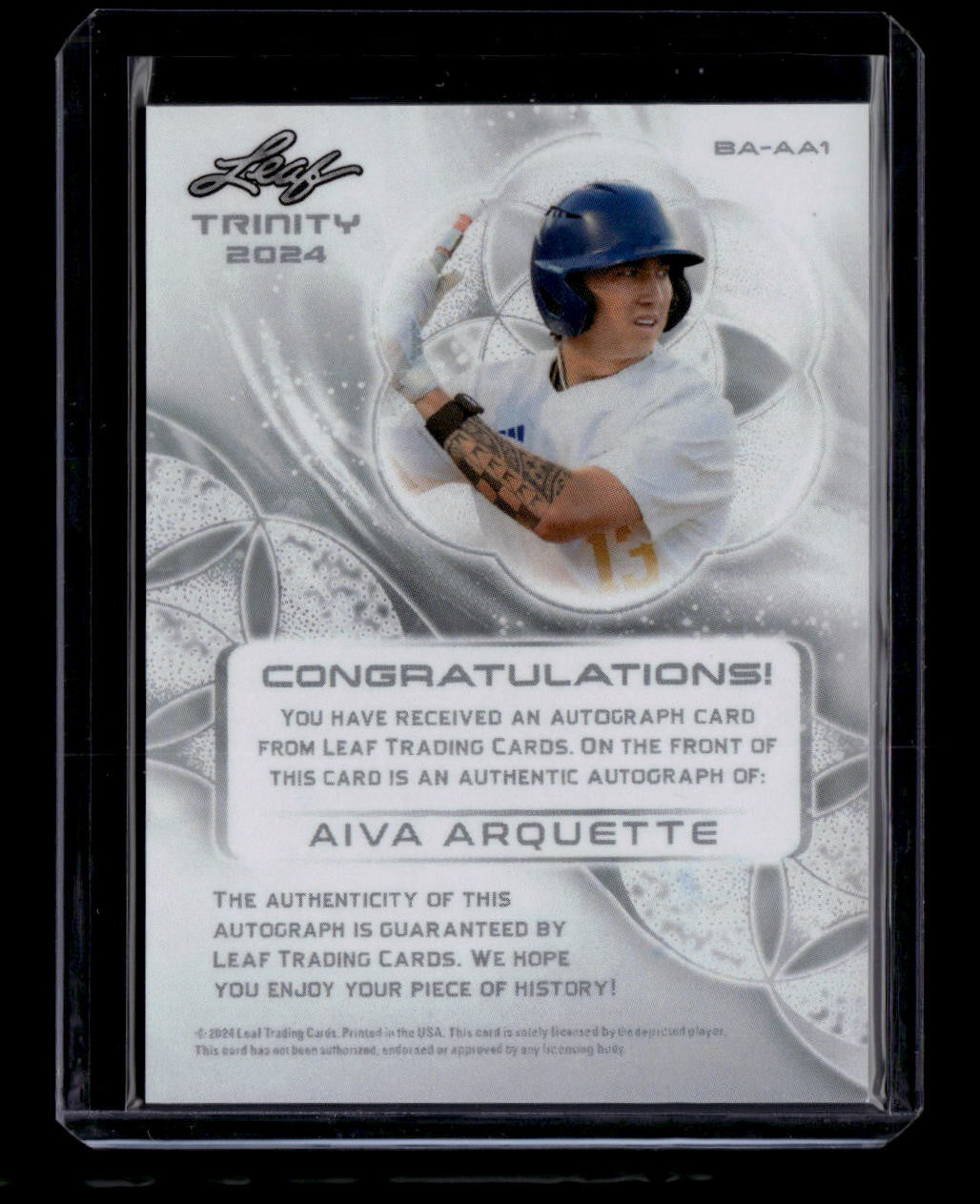 SOLD 183893 2024 Leaf Trinity Autographs Platinum baaa1 Aiva Arquette Rookie Auto 4/49