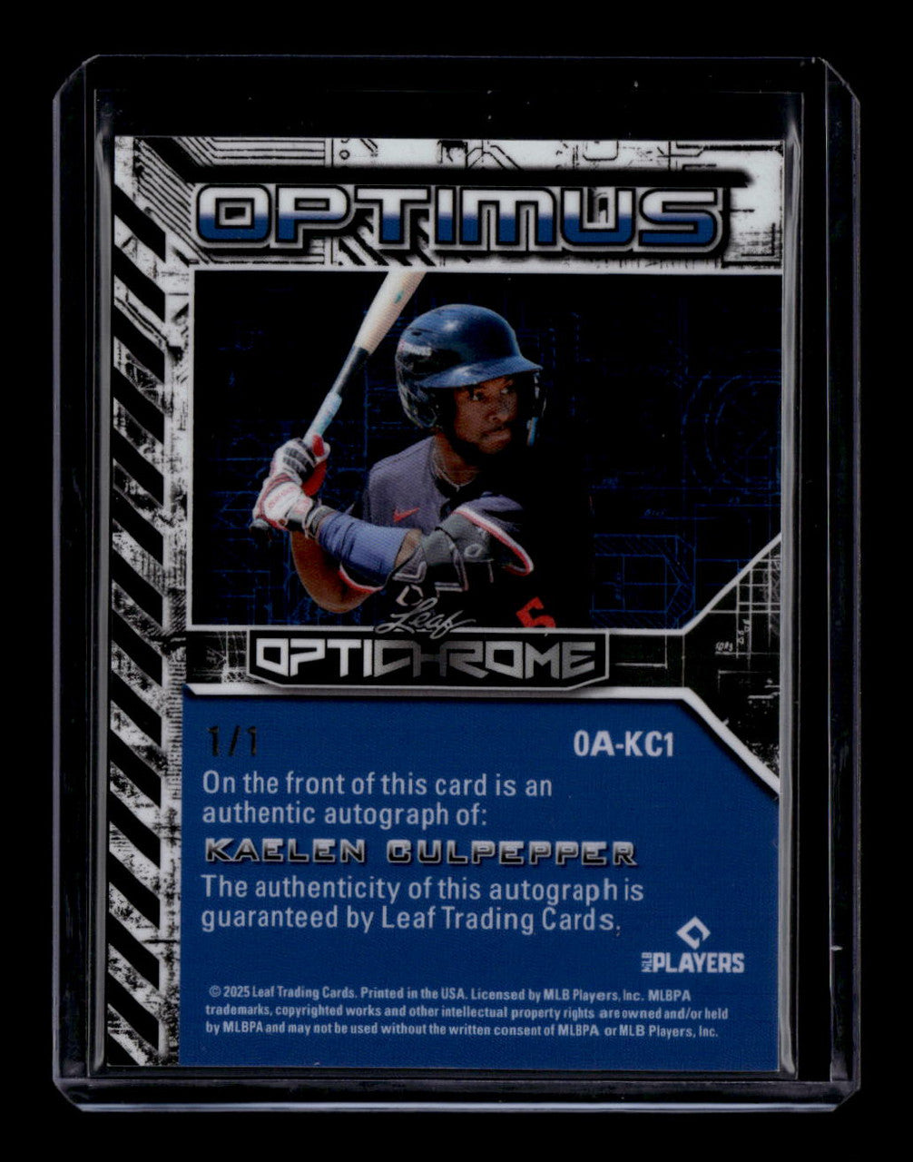 2025 Leaf Optichrome Optimus Gold Lazer oakc1 Kaelen Culpepper Rookie Auto 1/1