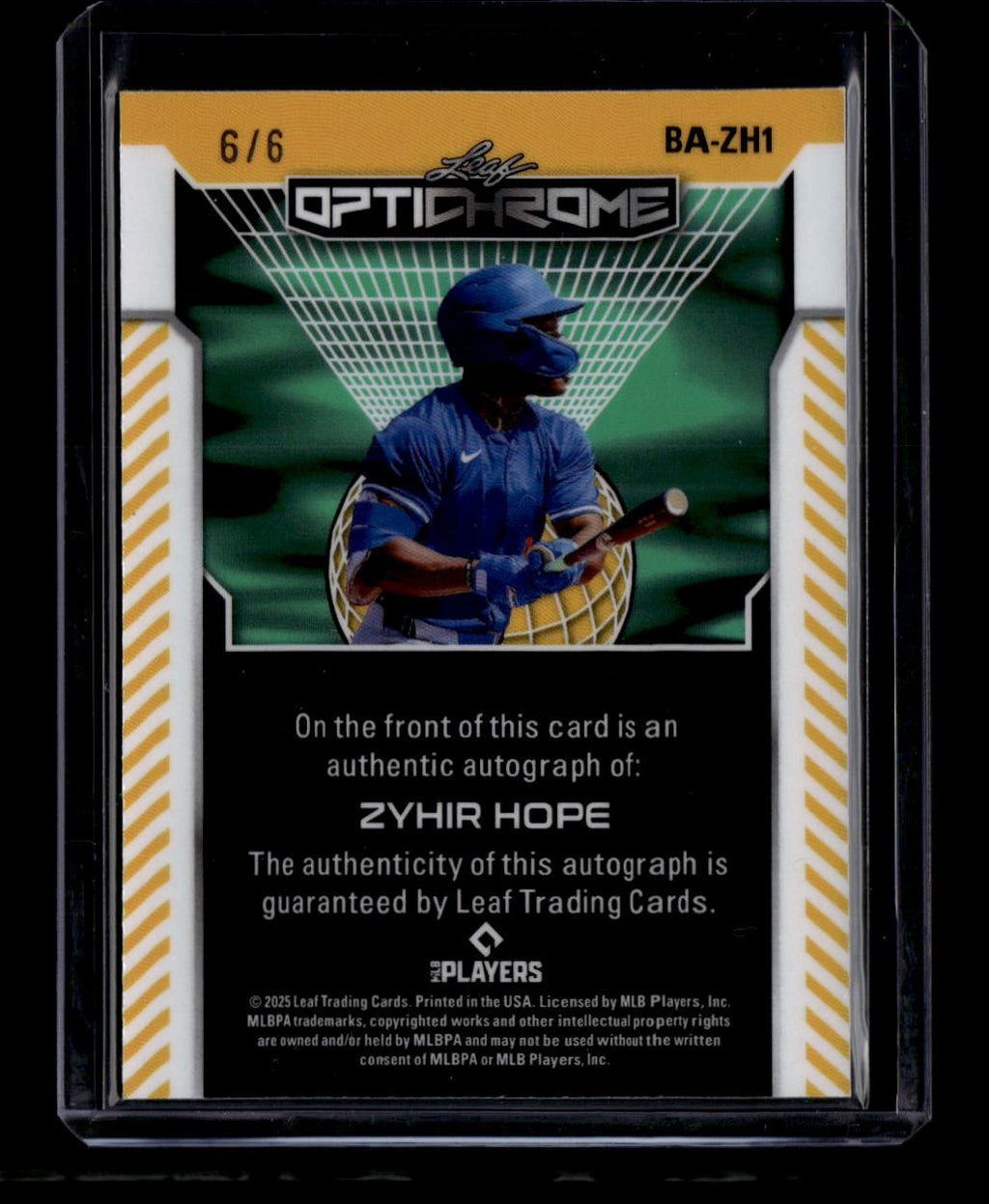 SOLD 183911 2025 Leaf Optichrome Green Shimmer bazh1 Zyhir Hope Rookie Auto 6/6