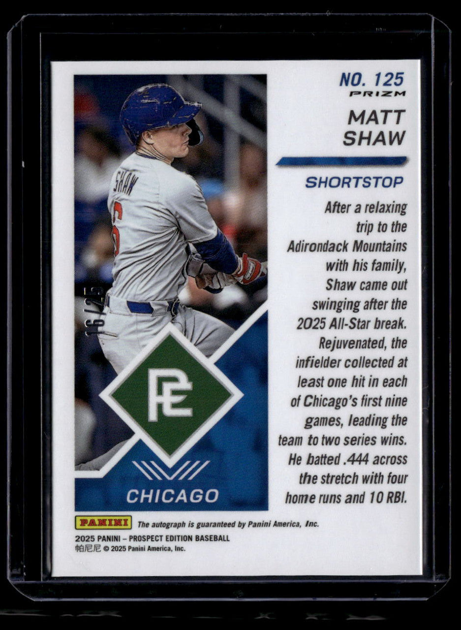 2025 Panini Prospect Edition Signatures Prizms Mojo 125 Matt Shaw RC Auto 16/25