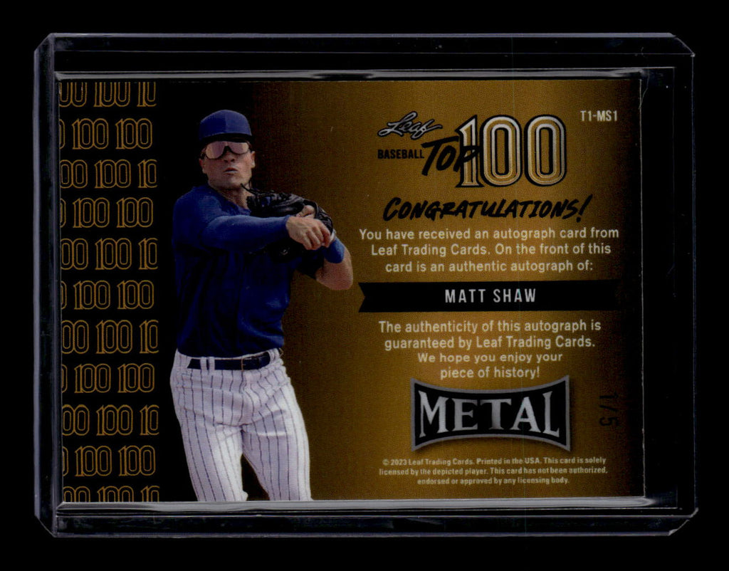 2023 Leaf Metal Top 100 Autographs Green Prismatic Matt Shaw Rookie Auto 1/5