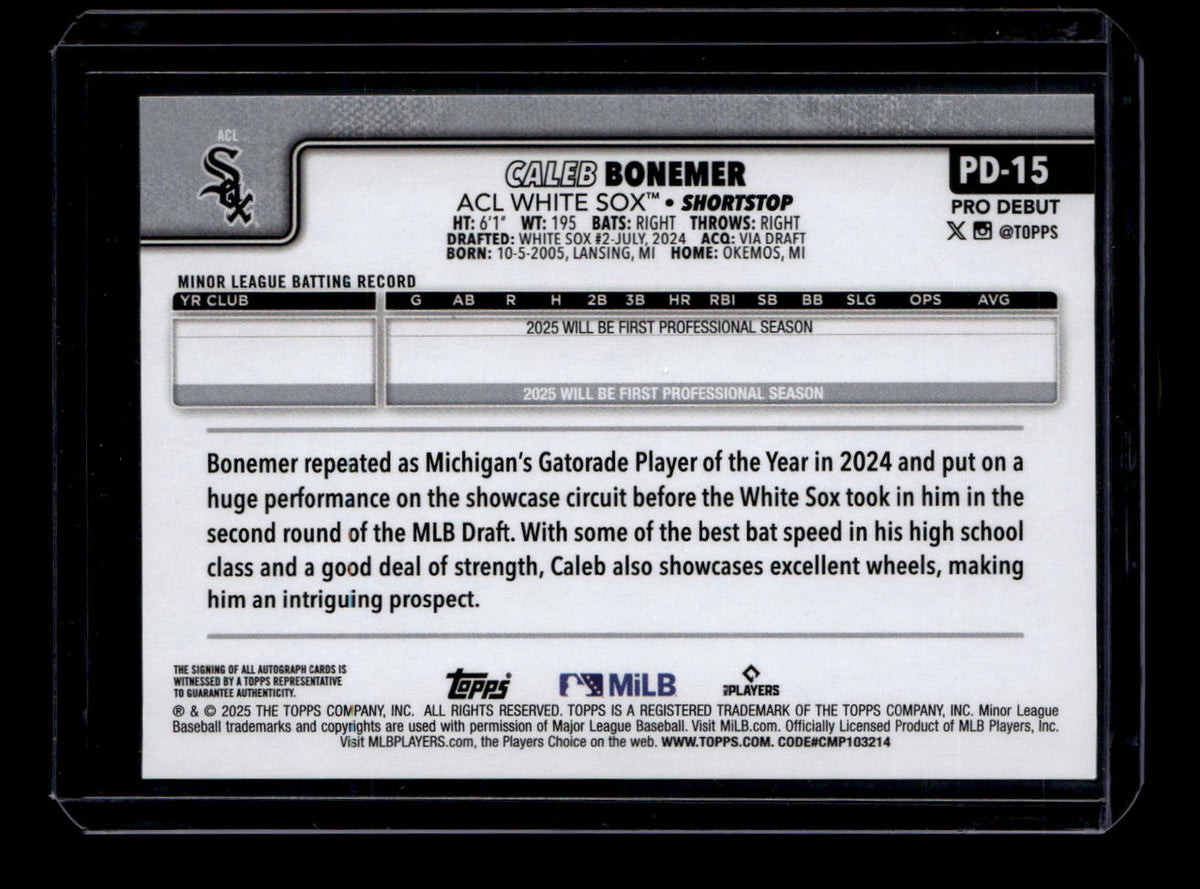 2025 Topps Pro Debut Autographs pd15 Caleb Bonemer Rookie Auto 159232